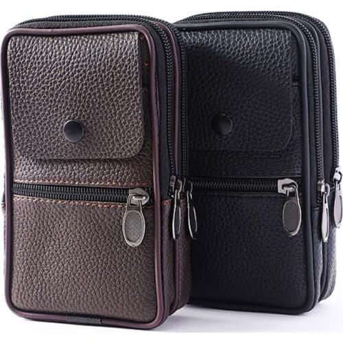 Outdoor Fashion Vertical PU Leather Men Waist Pack Portable Zip Coin Purse Phone Bag Fanny Pack Pocket Mini Belt Waist Bags