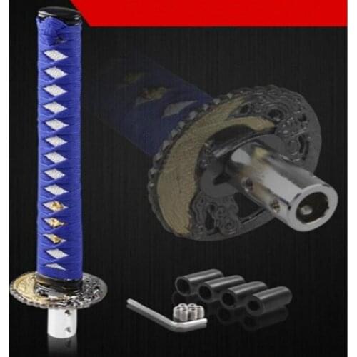 Universal Samurai Sword Gear Shift Knob Shifter Katana Metal Blue + White 26cm