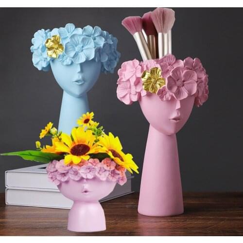 Resin Vase European Style Home Decor Room Decoration Flower Pot Sculpture Statue Makeup Brush Holder Storage Box Desktop Crafts