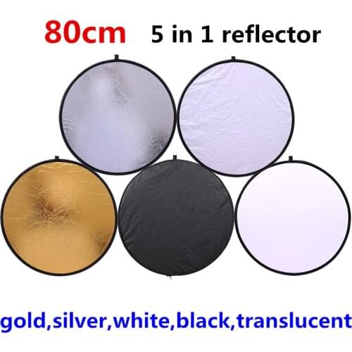 YC 80cm 5 in 1 gold silver white black translucent New Portable Collapsible Light Round Photography/Photo Reflector for Studio