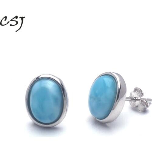 CSJ Natural Blue Larimar Earring Sterling 925 Silver High Quality Larimar Fine Jewelry Women Femme Wedding Party Gift