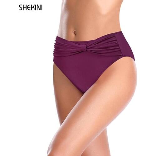 SHEKINI Womens High Waist Swimsuit Bottom Saucy Bowknot Ruched Bikini Swim Trunks 2021 Summer Beach Shorts Swimming Pants