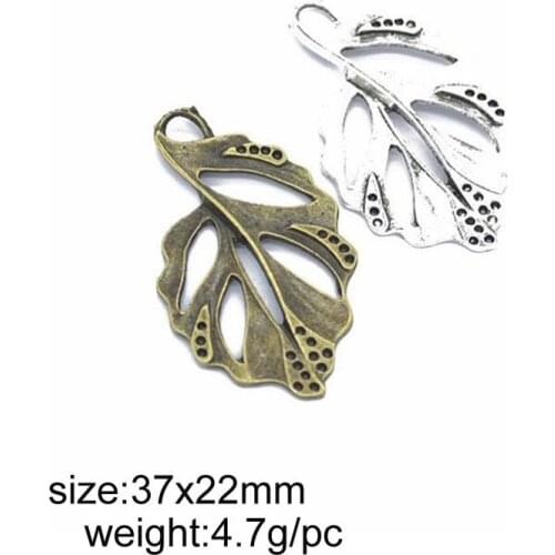 20pcs 37*22mm Vintage Tibetan Silver/Bronze Alloy Leaf Charms Pendant Fit For DIY Bracelet Necklace