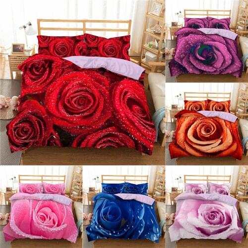 2021 3D Rose Flower Queen/King/Twin Comfort Bedding Sets Duvet Quilt Cover Wedding Bedding Set Bedspread Bedclothes