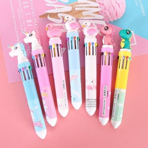 3pcs/lot cute anime unicorn ballpoint pens 10 in 1 colors gel Pen stationery for school creative funny pens for write