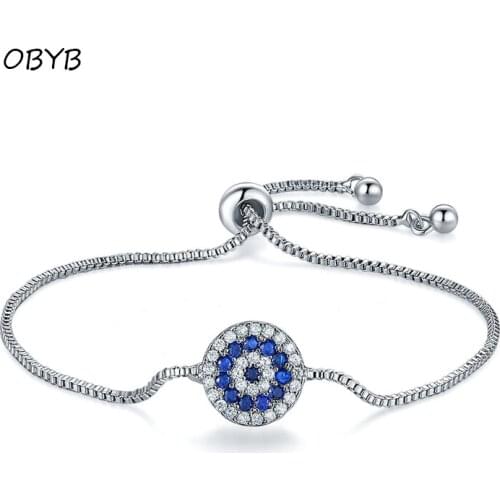 Cuff Bracelet For Women Evil Eye Good Luck Amulet Round Charms Shiny Crystal Zircon Bracelets Adjustable Size Fine Jewelry Gifts
