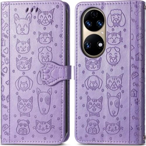 Cat & Dog Pattern Phone Case For Huawei P50 Filp Wallet PU Leather Case For Huawei P50 Case For Huawei P50 P 50 Cover Book 6.5"