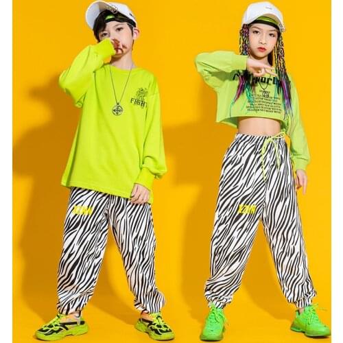 Children Hip-hop Performance Wear Boys Girls Jazz Dance Costumes Long Sleeve T-shirt Pants Set Catwalk Drum Show Rave Outfits