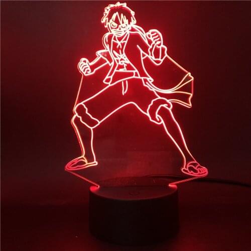 Anime ONE PIECE Monkey D Luffy Figure 3d Light for Kids Cool Colorful LED Night Light Child Bedroom Atmosphere Lamp Desk Lamp