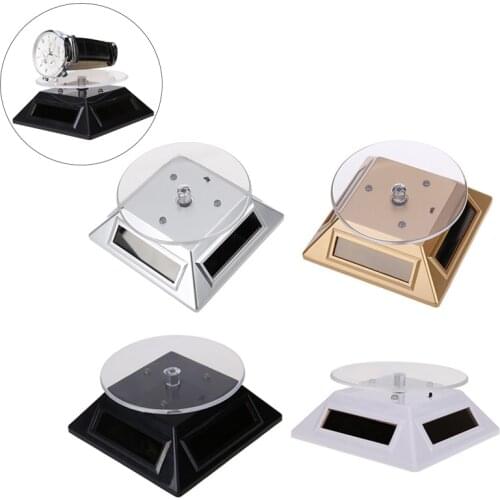 360 Degree Watch Stand Display Turntable Rotating Watch Jewelry Solar Display Stand Multicolor 3 LED Color Change Display Case