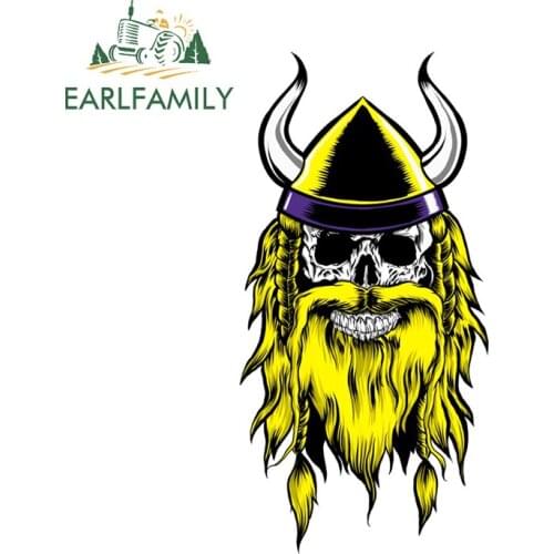 EARLFAMILY 13cm x 6.6cm for Yellow Viking Skull Car Stickers Suitcase Creative Decal Graphics Waterproof Window Trunk Decoration