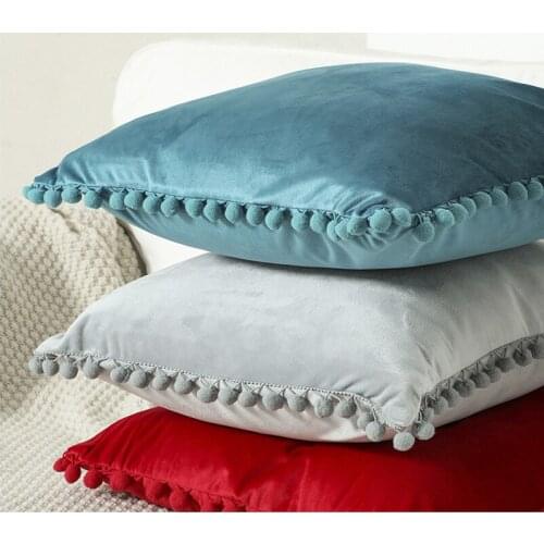 Ins Soft Velvet Cushion Cover With Pompom Pillow Cover Bedroom Sofa Seat Covers Decorative Pillow Cases Luxury Home Decor