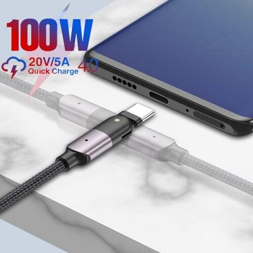 100W PD USB Type C TO USB Type C Cable 180 Degree Rotation Charger Data Cord 5A Fast Charging For Xiaomi 11 Huawei P40 Samsung