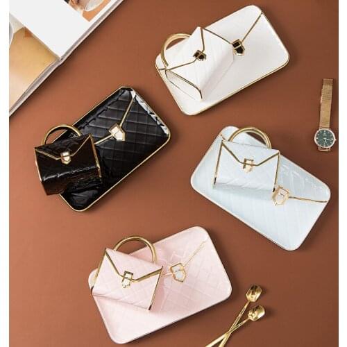 Gold painted coffee cup and saucer set Creative bag shape dessert ceramic saucer Business gift mug can be customized logo