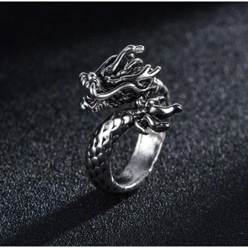 New Retro Gothic Punk Male Ring Cute Dragon Hip-Hop Ring Male Motorcycle Gift Jewelry Adjustable Size Wholesale