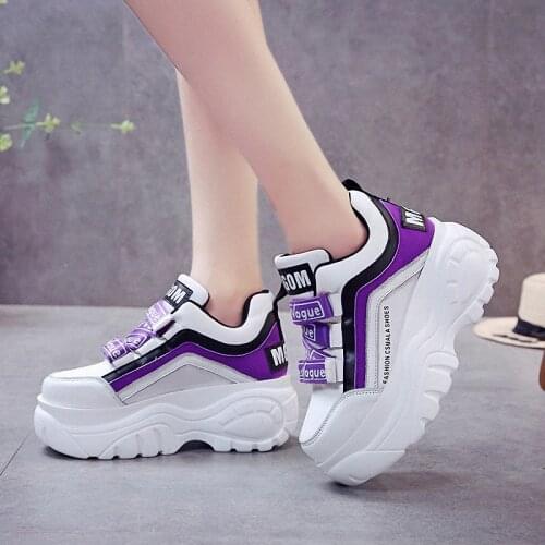 Thick Sole Running Shoes for Women Purple White Sport Shoes Jogging Walking Sneakers 7CM Height Increasing Black Chunky Shoes
