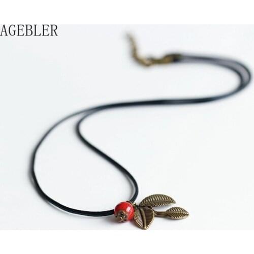 Leaf Pendant Necklaces Women Jewelry Handmade DIY White Red Cermic Beads Fashion Simple Bohemia Style Rope Chain