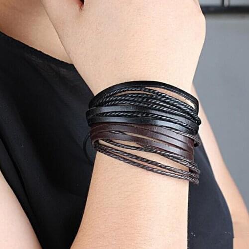 Hot Sell 100% Hand-Woven Fashion Jewelry Wrap Multilayer Leather Braided Rope Wristband Men Bracelets & Bangles For Women