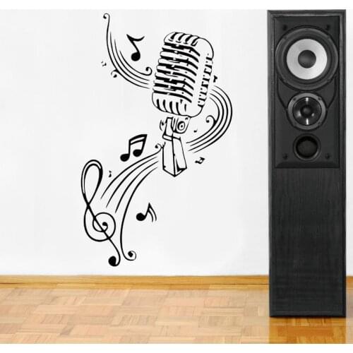 Musical Wall Decoration MICROPHONE Sign Music Notes Hair Bar Wall Stickers Home Decor Diy Poster Wallpaper DA21