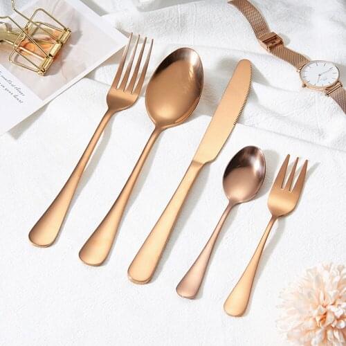 Mirror Rose Gold Cutlery Set Stainless Steel Tableware Set Spoon Set Dinnerware Forks Knives Spoon Western Flatware Eco Friendly