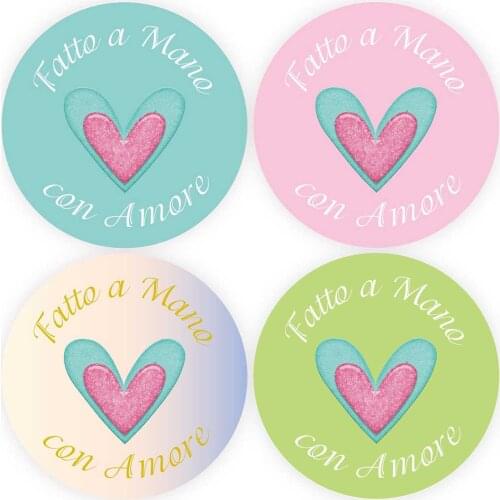 DouxArt 100 Pieces Stickers Fatto a Mano con Amore, 4cm Colorful Double Heart Wedding Favors Communion Baptism Decoration Labels