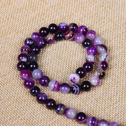 Natural Purple Lines Agates Stone Beads 4/6/8/10/12/14mm Loose Purple Stripes Agat Stone Beads For DIY Jewelry Making Wholesale