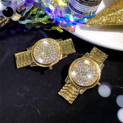 Oversized Watch Shape Dangle Earrings Female Unique Design Exaggerated Crystal Rhinestone Shiny Big Earring Party Jewelry Gift