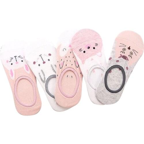 Summer Lovely Hot Sale High Quality 5 Pieces Womens Socks Cotton Cute Cartoon Embroidered Funny Short Socks For Dropshipping