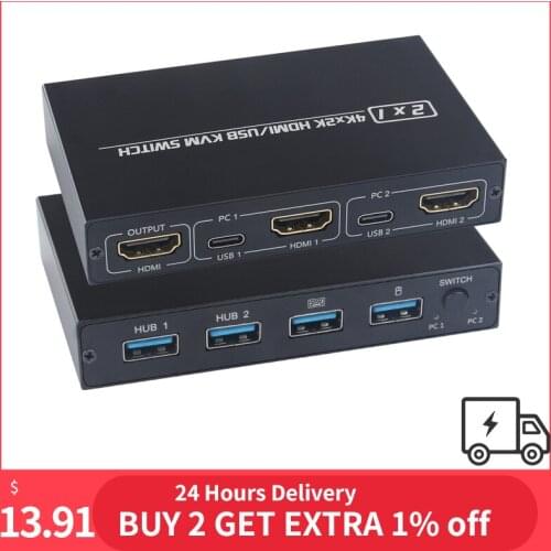AIMOS выключатель USB KVM Switch AM-KVM 201CL/CC 2-in-1 USB 2.0 USB Switch for 2K*4K 2 Hosts Share 1 Monitor/Keyboard Mouse Set
