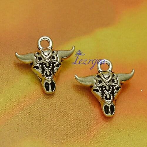 15pcs/lot--17x16x7mm, bull head cham,Antique silver plated 3D Cow Head charms ,DIY supplies, Jewelry accessories