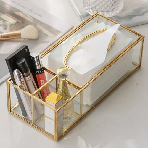 Glass Tissue Box Desk Organizer Gold Rim Paper Napkins Wipes Holder Custom Tissue Paper Funny Boite De Mouchoir Tissuebox AB50ZJ