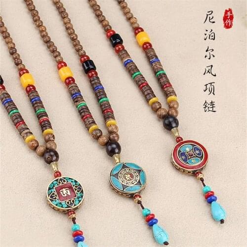 Handmade Tibetan Ethnic Sandal Wood Necklace Vintage Nepal Beads Pendant Necklace Jewelry Fashion Nepal Buddha Necklace