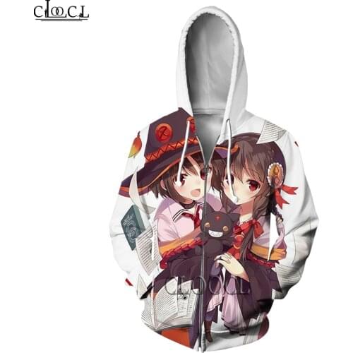HX Anime Girl Megumin Konosuba Popular Zipper Hoodies Streetwear 3D Print Men Women Unisex Harajuku tops Drop Shipping