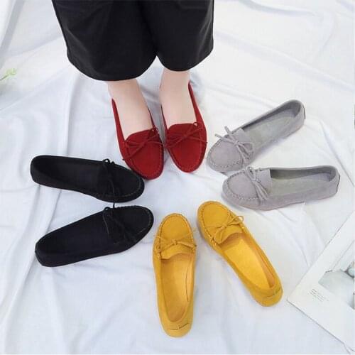 New Flat Shoes Women Slip on Casual Loafers Female Bowtie Fashion Suede Moccasions Ballet Flats Shallow Ladies Footwear