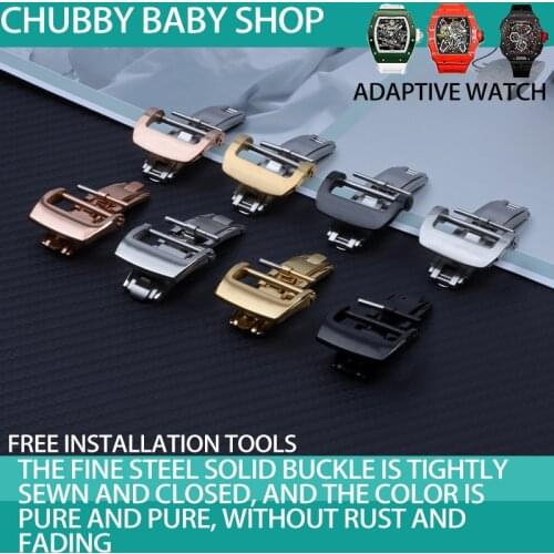 Top quality black silver steel Buckle 18mm 20mm for Watchband watch band strap buckle For Richard Watch Mille Bracelet RM logo