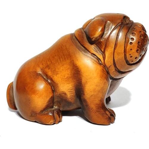 Y6094 - 2" Nice Quality Hand Carved Boxwood Netsuke - Lovely Bulldog Dog