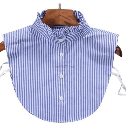 Women New Fashion Stripe Denim Lace Collar Shirt Fake Collar Tie Vintage Detachable False Collar Lapel Blouse Clothes Accessorie