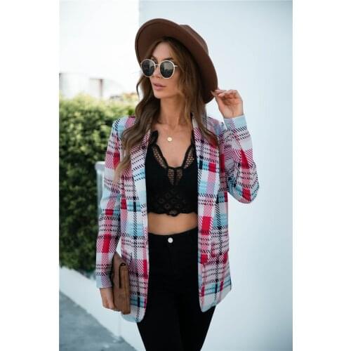 Plaid Blazers 2021 Autumn Womens Blazers Plaid Jackets Vintage Casual Fashionable Office Lady Checkered Wild Tops Coat