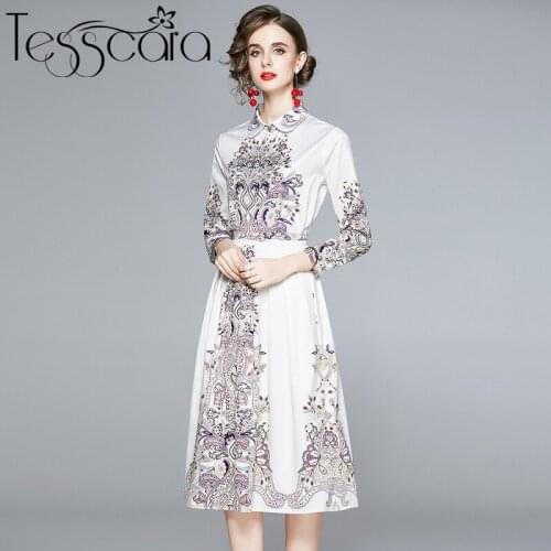 TESSCARA Women Autumn Vintage Dress Shirt Suit Set High Quality Elegant Office Party Robe Femme Runway Designer Casual Vestidos