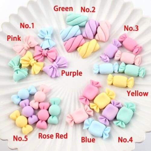 12Pcs Mixed Cute Candy Bow Resin Charms Flat Back Cabochons Scrapbooking For Embellishments DIY Jewelry Making Accessories