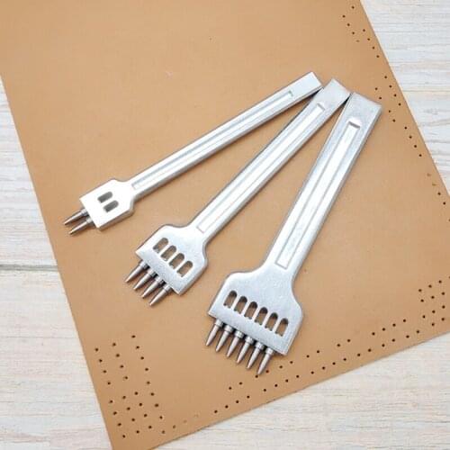 3pcs Leather Prong Punch Tool Set 4mm 2/4/6 Holes Steel Row Circular Cut Round Hole DIY Diamond Lacing Stitching