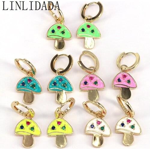 5Pairs Gold mushroom hoop earring, mulitcolor enameled hoops huggies dangle earring simple earrings gift for her