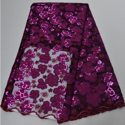 5yards/pc) New arrival African tulle lace fabric fuchsia pink French net lace with lovely flowers embroidery for party FLP240