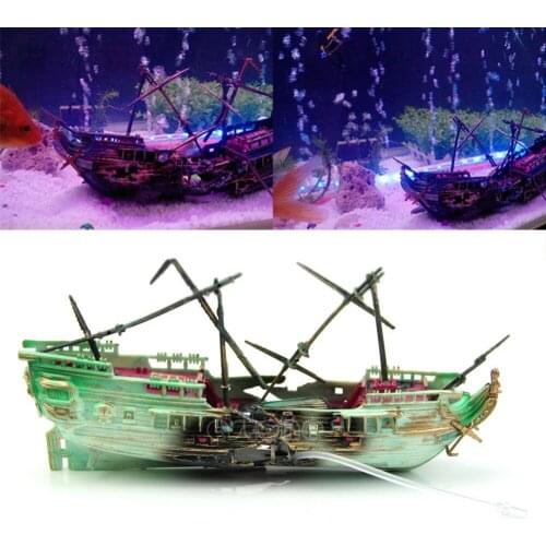 Aquarium Ornament Wreck Boat Sunk Ship Air Split Shipwreck Fish Tank Cave Decor