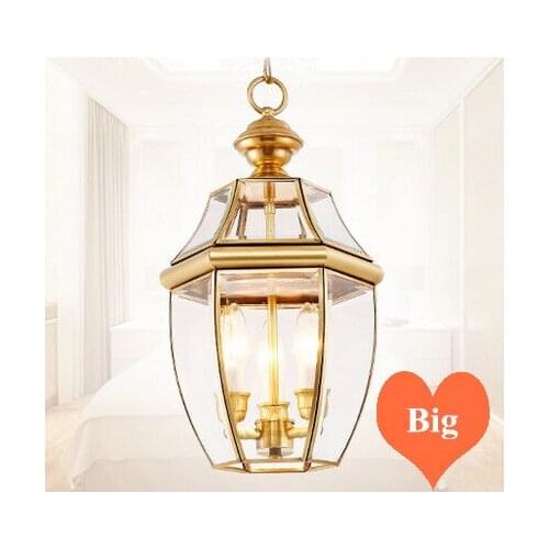 American retro copper&crystal glass Pendant lights Handwork soldering E14 LED three lamps light for cafe&porch&stairs BRSDD007