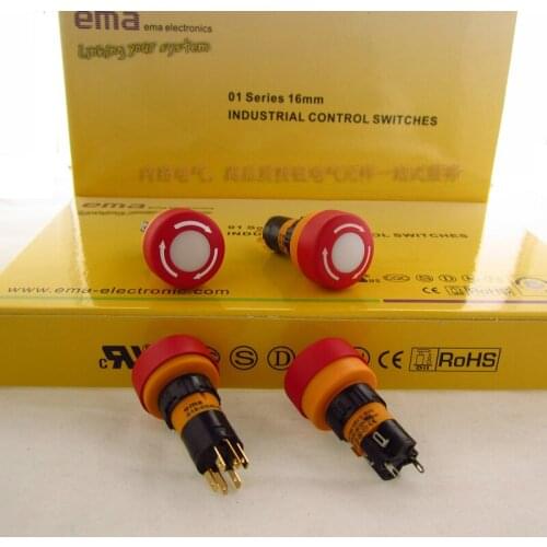 [SA]EMA illuminated emergency stop switch 16mm 01S-CE40.Q1P 01S-CE40.S1P DC6 / 12 / 24V LED 1a1b--5pcs/lot