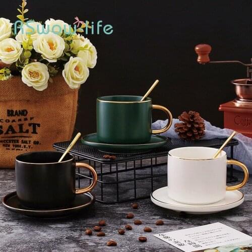 European Luxurious Ceramic Office Coffee Cup And Saucer Set Milk Tea Mugs Birthday Couples Gifts Friends Cup With Spoon Gift Box
