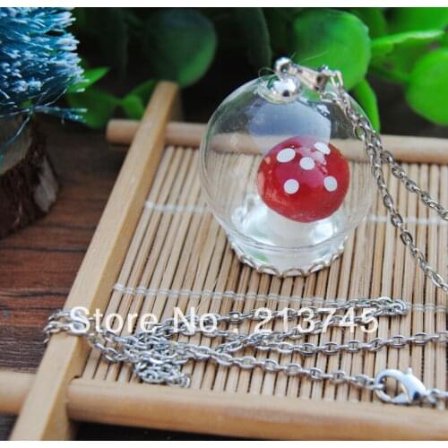 Freeshipping 30*20mm Glass globe & lace base& 6mm silver cap connector &70cm necklace Set DIY Glass Vial ball cover pendant
