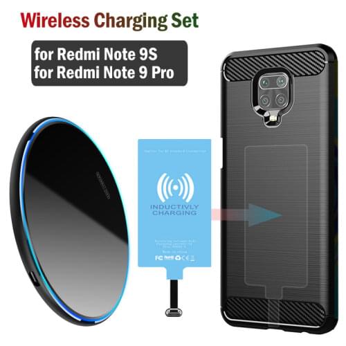 Qi Wireless Charging for Xiaomi Redmi Note 9S 9 Pro Global Phone Wireless Charger with USB Receiver Type-C Charging Adapter Case