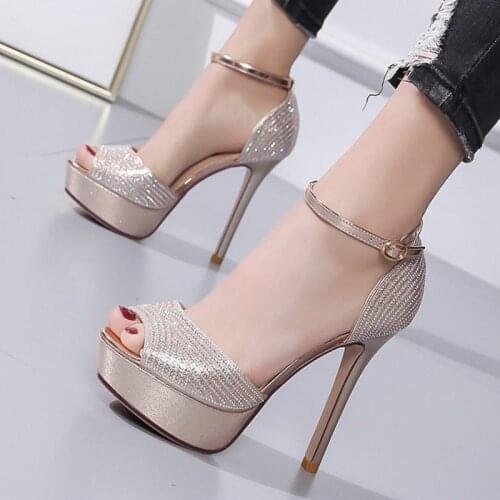 Bling Sandals Women Shoes 2020 Gladiator High Heels 12CM Platform Sandals Pumps Peep Toe Ladies Shoes Party Bridal Wedding Shoes